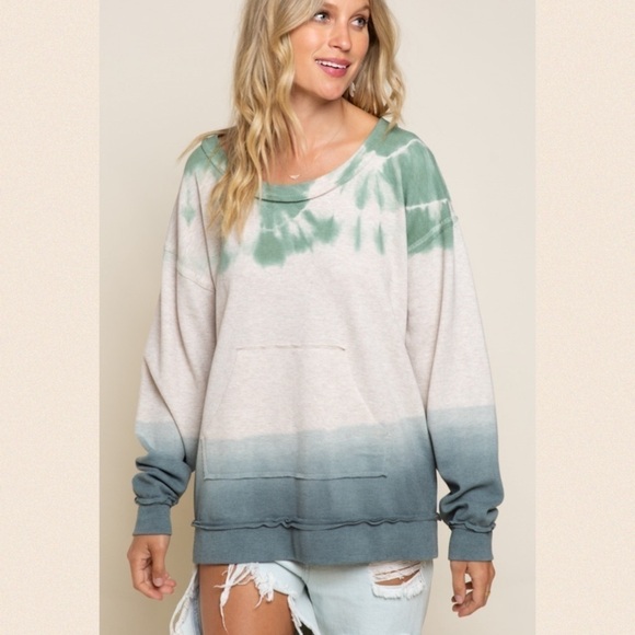 sewchicboutique Tops - Olive Charcoal Ombré Thermal Sweatshirt